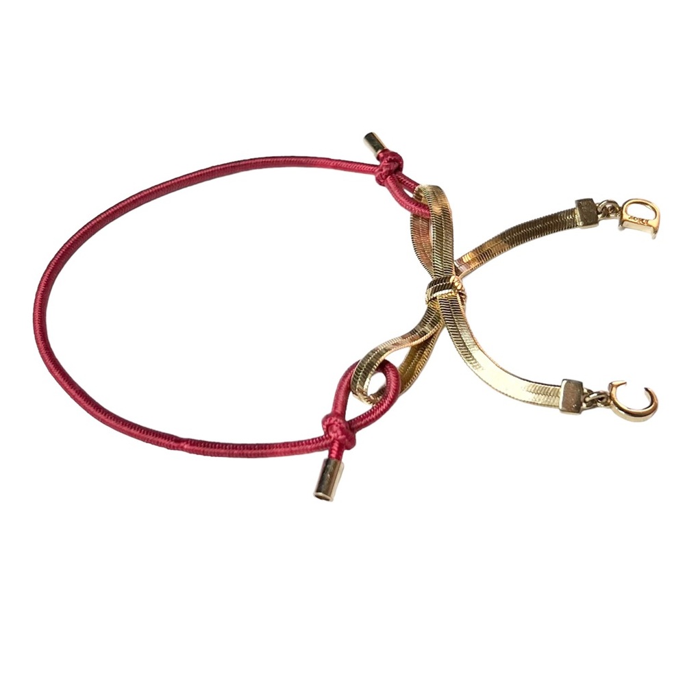 VTG AUTH Christian Dior Red Elastic Gold Chain CD Logo Bow Charm Bracelet - Picture 8 of 12